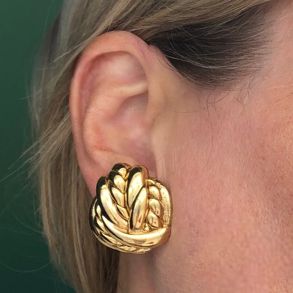 Oscar de la Renta Jewelry - Vintage Oscar De La Renta Signed Rope Knot Button Clip On Earrings Estate Runway